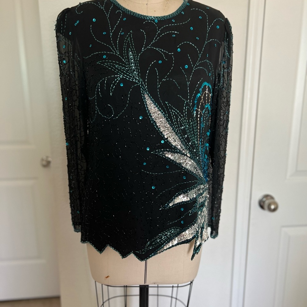 Vintage black beaded and sequined top